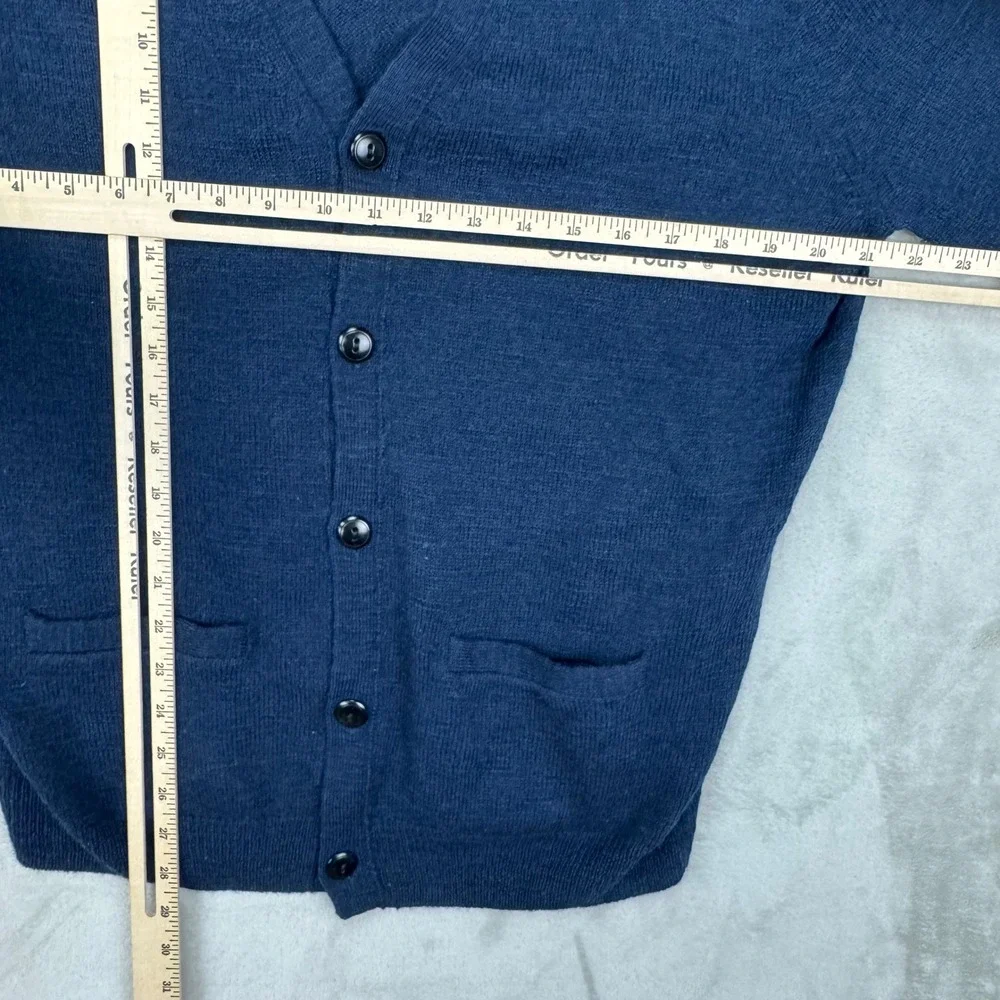 J. Crew Slate Blue Wool Cardigan with Brown Elbow Patches